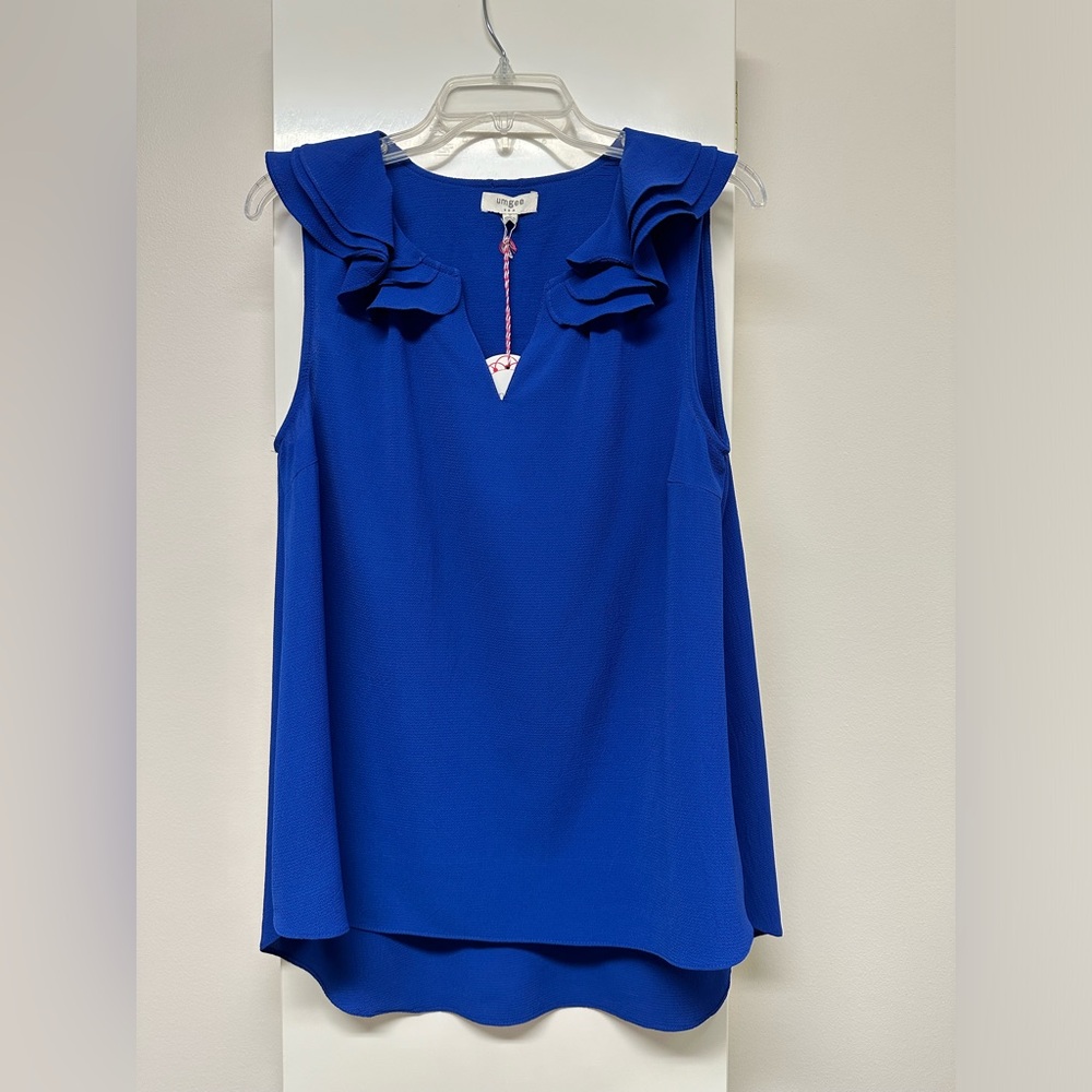 NWTs Umgee Cobalt Royal Blue Ruffle Sleeveless Top Blouse - Size S